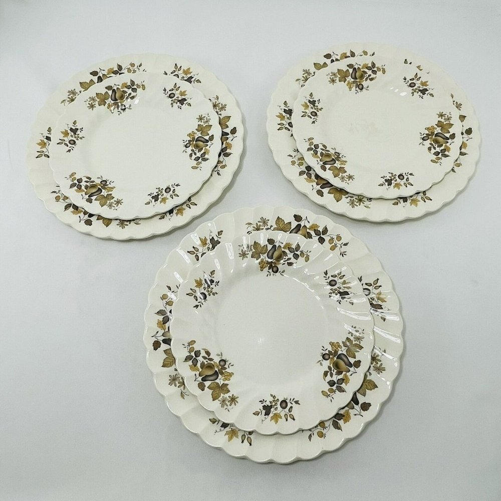 Vintage Myott England Golden Fruit Dinner Dish Plate 10” Salad Bread Butter Set